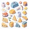 Set of detailed Sticker of Watercolor cheese, set clipart