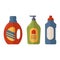 Set of detergents, colorful bottles of various shapes with dispenser