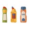 Set of detergents, colorful bottles of various shapes with dispenser