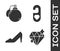 Set Diamond, Perfume, Woman shoe and Please do not disturb with heart icon. Vector