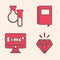 Set Diamond, Test tube and flask, Book and Equation solution icon. Vector