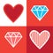 Set Of Diamonds And Heart Shapes In Retro Style Holiday Decorative Elements For Valentine Day