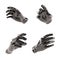 Set of different abstract black plastic hands over white background
