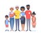 Set of different African American couples and families. Cartoon style people of different ages young and elderly, with baby, boy