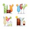 Set of different alcohol cocktail by glasses. Flat design style, vector illustration.