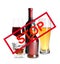 Set of different alcohol drinks and STOP sign on background