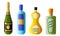 Set of different alcoholic beverages in bottles of different shapes. Vector illustration in a flat cartoon style.