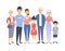 Set of different asian couples and families. Cartoon style people of different ages young and elderly, with baby, boy, girl,