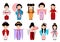 Set of different asian girl in nationl costumes