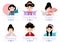 Set of different asian girl stickers with text
