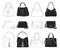 Set of different bags, men, women and unisex. Bags isolated on white background.