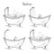 Set of different baths with foam, shower, duck. Sketch