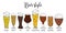 Set of different beer categories with titles. Hand drawn colorful vector sketch illustration