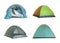 Set with different bright camping tents on white background