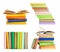 Set of different bright hardcover books on background