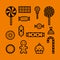 A set of different candies, sweets and cakes. Icons and pictograms for the holidays - Halloween, birthday party, Christmas. Isolat