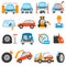 Set of different car services color flat icons