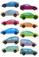 Set of different car types. Multicolored Cars Collection