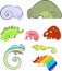 Set of different cartoon chameleons disguised as different objects