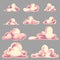Set of different cartoon clouds in sunset colors
