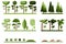 Set of different cartoon flora in flat design. Bushes, trees. vector.