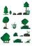 Set of different cartoon flora, marsh plants in flat design, bushes, trees, rocks. Video Game