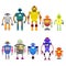 Set Of different cartoon robots characters ,spaceman cyborg icons line style isolated on white background.