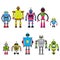 Set Of different cartoon robots characters ,spaceman cyborg icons line style isolated on white background.