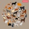 Set of different cats and dogs breeds color flat icons