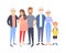 Set of different caucasian couples and families. Cartoon style people of different ages young and elderly, with baby, boy, girl