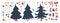 Set of different Christmas fir trees and ornate decor elements, toys balls, bells, gift boxes, snowflake and garlands isolated.