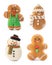 Set of different Christmas shaped cookies on white background