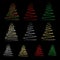 Set of the different christmas trees. Christmas tree collection. Vector golden sparkling Christmas tree illustrations for