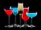 Set of different cocktail glasses for drinks on black background