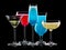 Set of different cocktail glasses for drinks on black background