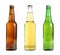 Set with different cold beer bottles