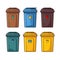 A set of different colored trash cans. Generative AI image.