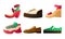 Set of different colorful types of shoes. Vector illustration in flat cartoon style.