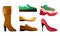 Set of different colorful types of shoes. Vector illustration in flat cartoon style.