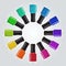 Set of different colors nail polish botthes in a circle shape