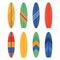 Set of different colourful surfboards. Summer surfing