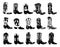 Set of different cowboy boots black vector drawing