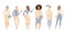 Set of different cute female characters in modern casual clothes. Standing women with books, laptops. The concept of training,