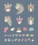 Set of different cute stickers unicorn faces with decorations on a white background