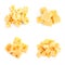 Set of different delicious cheese cubes on white background