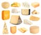 Set of different delicious cheeses on white