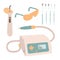 Set of different devices, instruments, protective glasses for nail treatments.