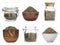 Set of different dishware with dried parsley