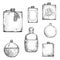 Set of different drinking hip flasks, vector drawing