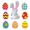 Set Of Different Easter Eggs And A Easter Rabbit